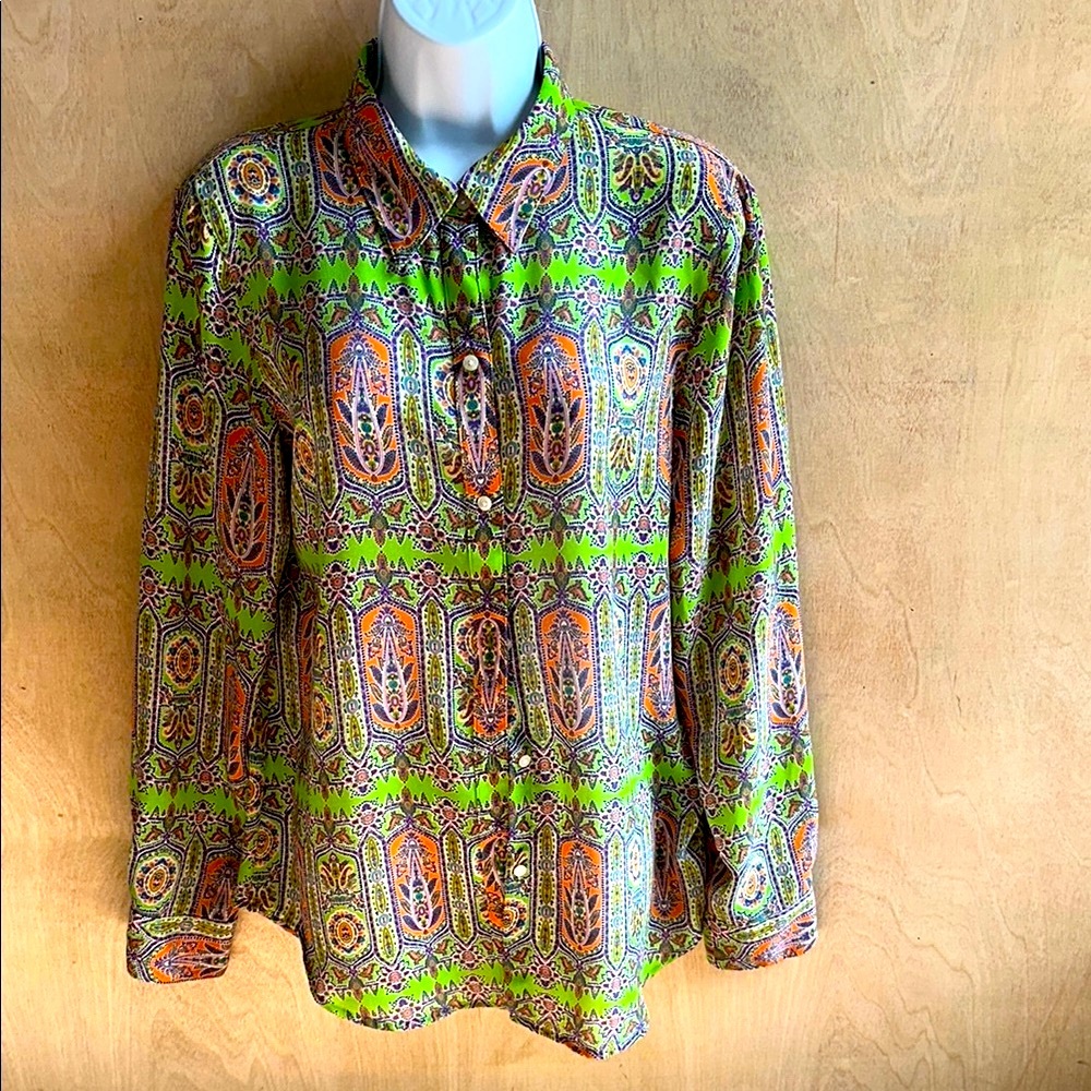Chaps by Ralph Lauren Vibrant Green Paisley Women's Top